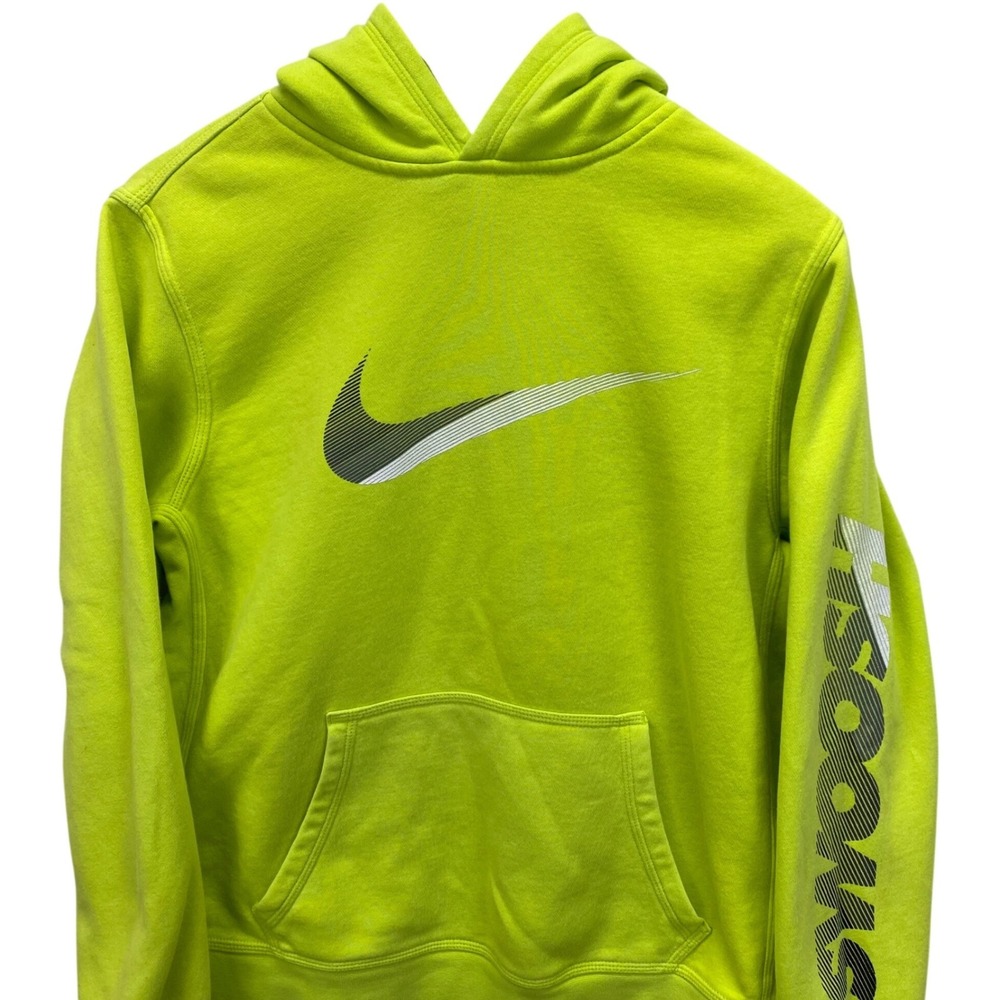 Nike Kids Neon Yellow Graphic Swoosh Hoodie Sweatshirt Pullover XL‎ Pockets